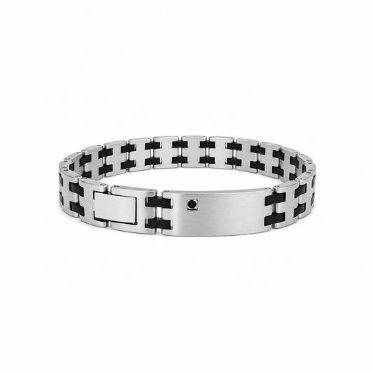 Men's 316 Stainless Steel ID Bracelet with Black Diamond