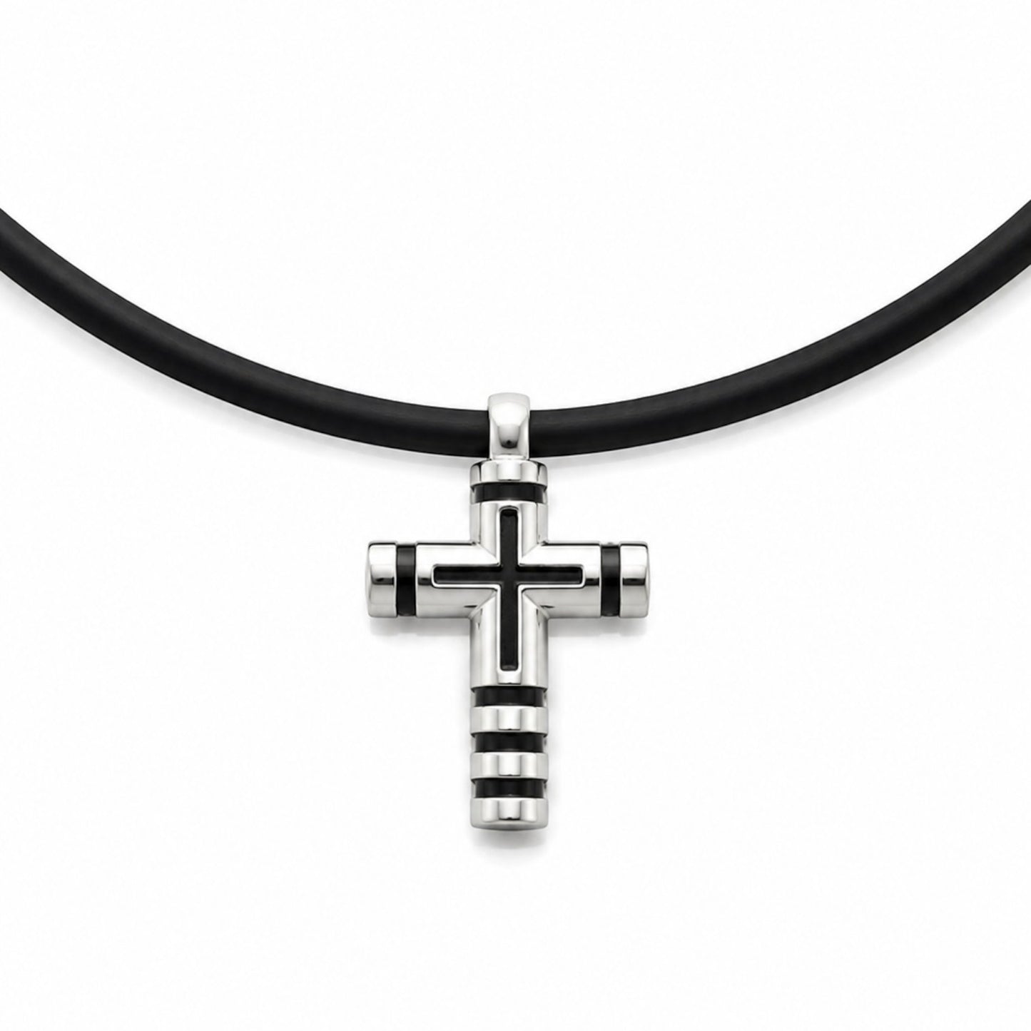 Stainless cut out cross necklace
